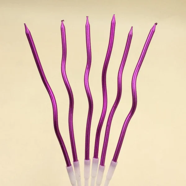 Candle Long Twisted Curly Pink (6 Pack)